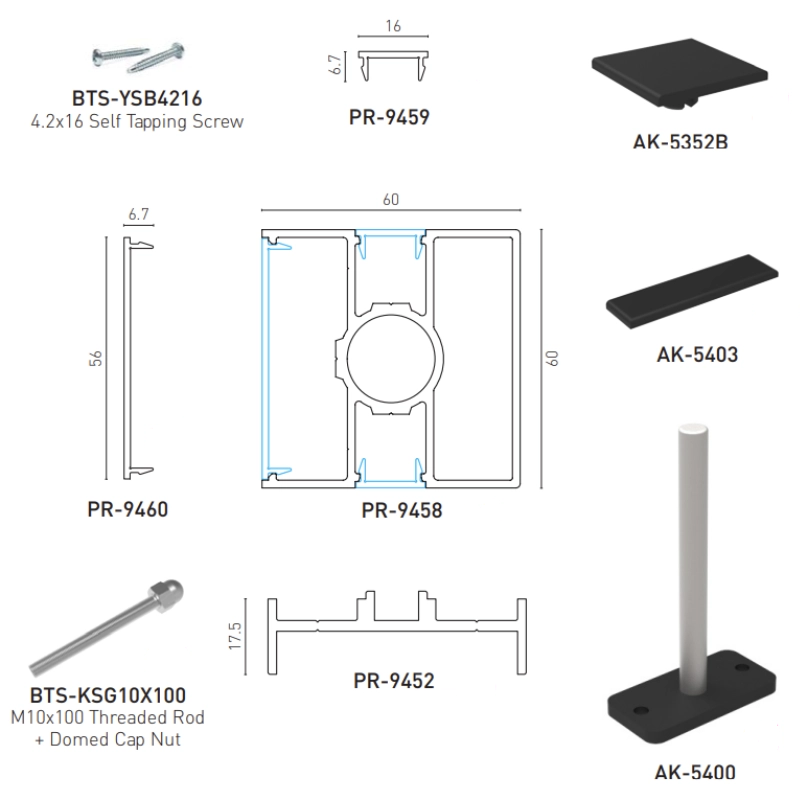 F60 LOUVER Anthracite, Poteau de clôture aluminium, [H 1200 mm]