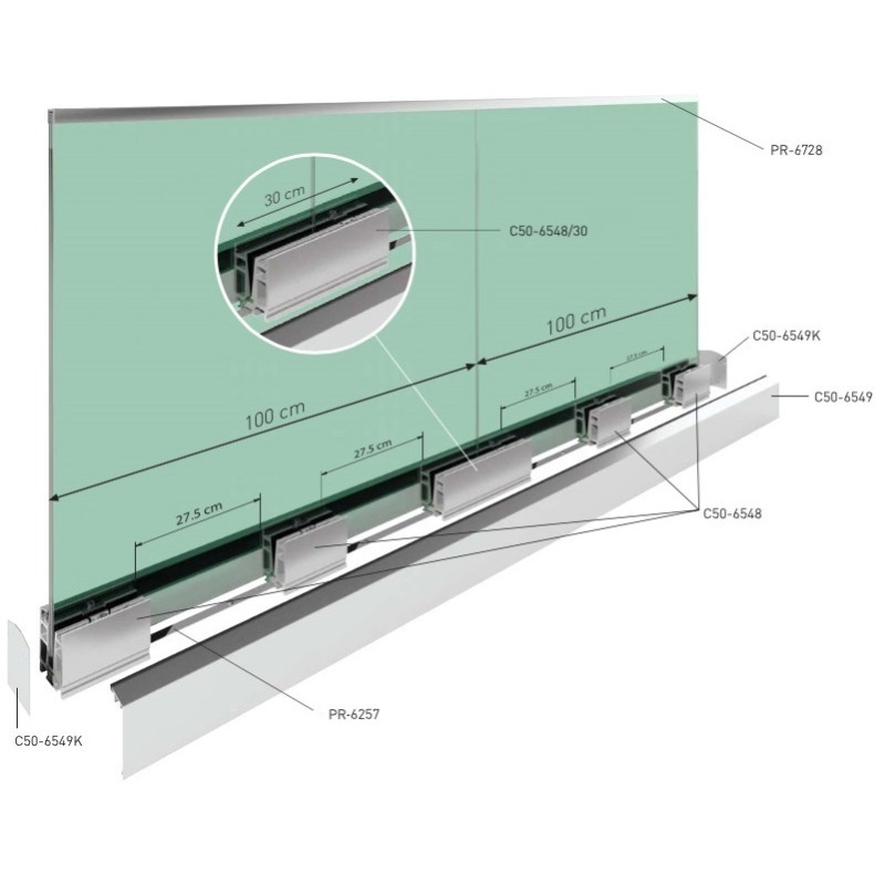 EXCELLENCE, Bloc support 30 cm pour garde-corps verre