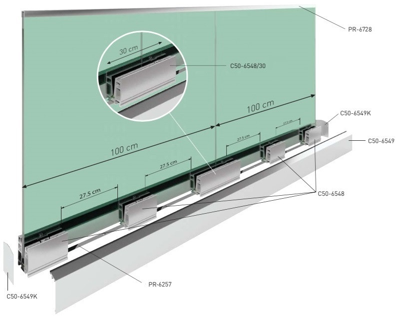 EXCELLENCE, Bloc support 30 cm pour garde-corps verre
