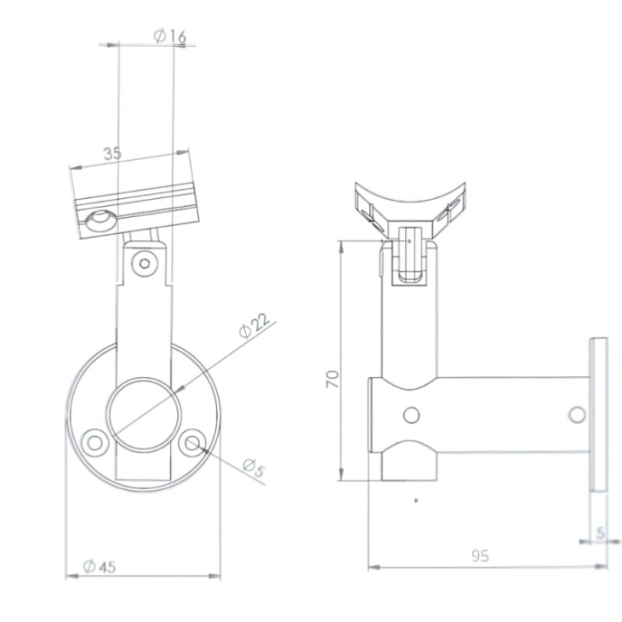 ECO Round, Support mural orientable pour rampe d'escalier Ø50 mm
