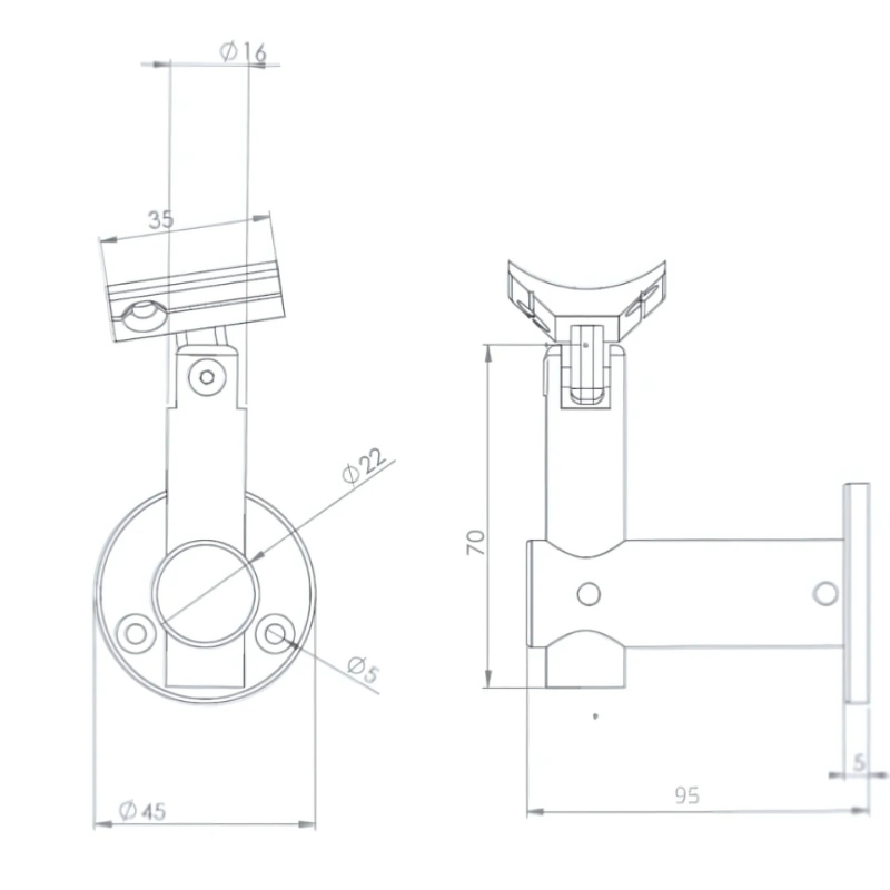 ECO Round, Support mural orientable pour rampe d'escalier Ø50 mm