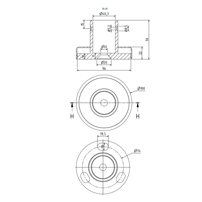 ECO/ELEGANT Round, Platine de fixation à plat