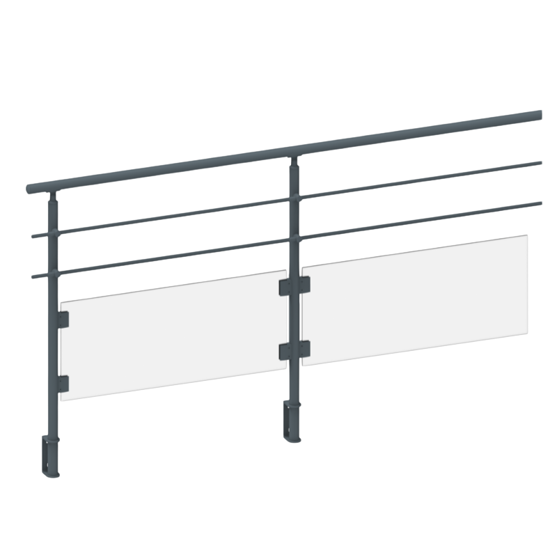 ECO Round Anthracite, Garde-corps plexi 2 tubes, fixation latérale