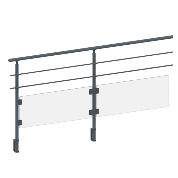 ECO Round Anthracite, Garde-corps plexi 2 tubes, fixation latérale