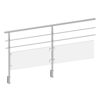ECO Round Gris Inox, Garde-corps plexi 2 tubes, fixation latérale