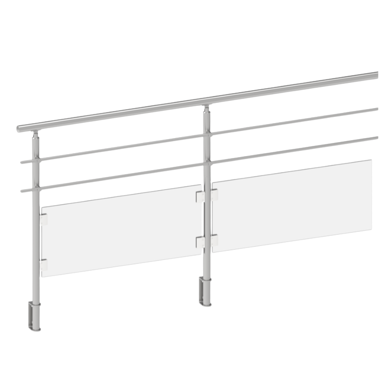 ECO Round Gris Inox, Garde-corps plexi 2 tubes, fixation latérale