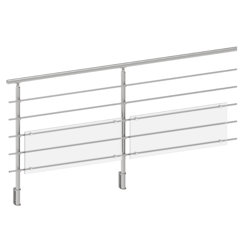 ECO Round Gris Inox, Garde-corps plexi 5 tubes, fixation latérale