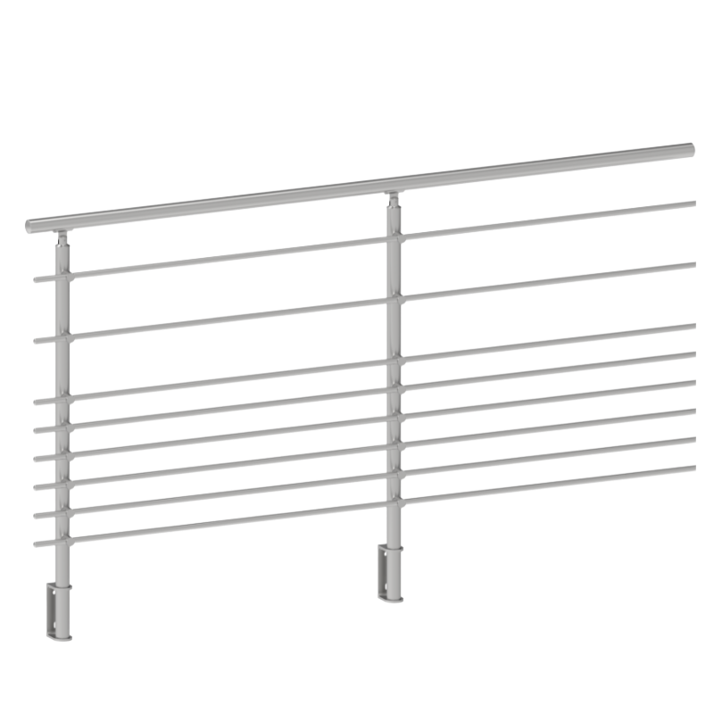 ECO Round Gris Inox, Garde-corps 8 tubes, fixation latérale