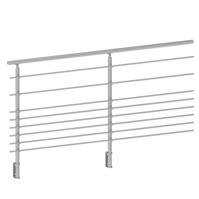 ECO Round Gris Inox, Garde-corps 8 tubes, fixation latérale