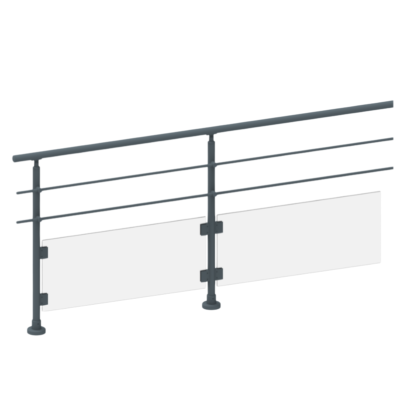 ECO Round Anthracite, Garde-corps plexi 2 tubes, fixation à plat