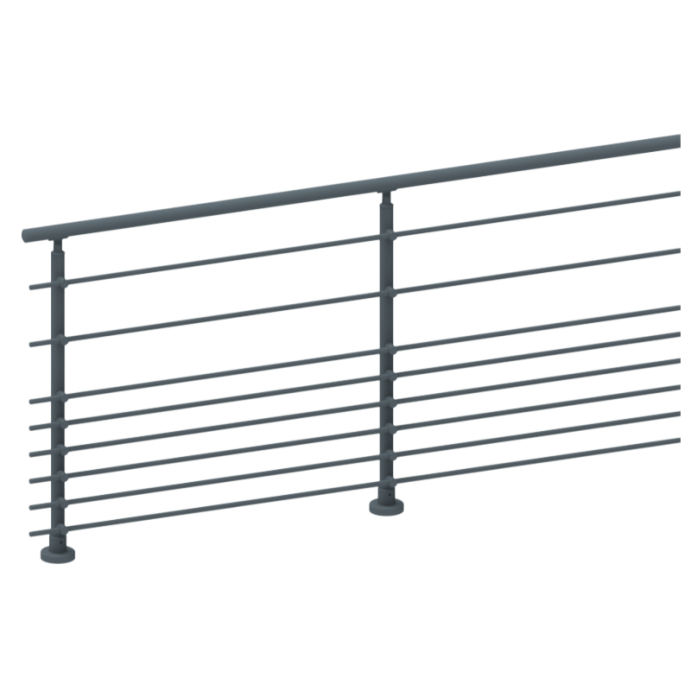 ECO Round Anthracite, Garde-corps 8 tubes, fixation à plat