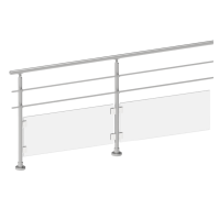 ECO Round Gris Inox, Garde-corps plexi 2 tubes, fixation à plat