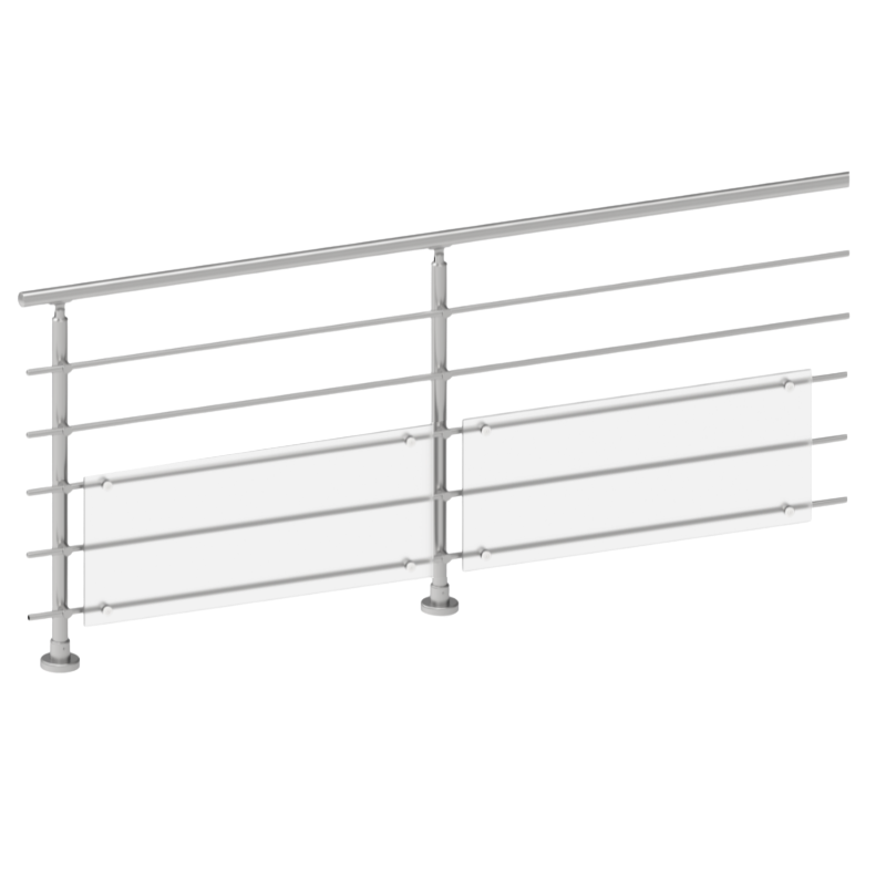 ECO Round Gris Inox, Garde-corps plexi 5 tubes, fixation à plat