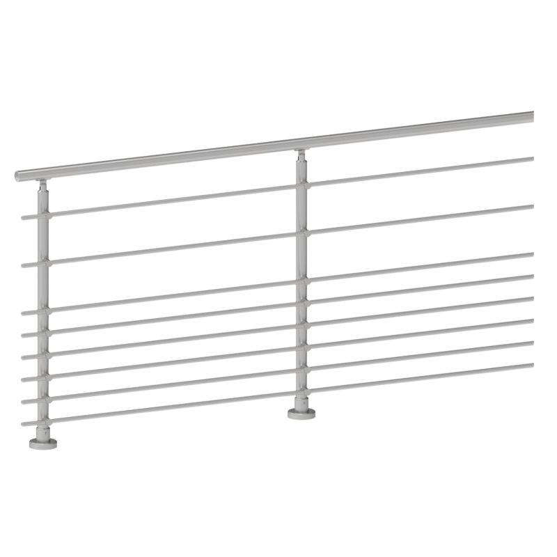 ECO Round Gris Inox, Garde-corps 8 tubes, fixation à plat