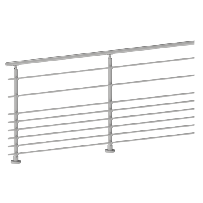 ECO Round Gris Inox, Garde-corps 8 tubes, fixation à plat