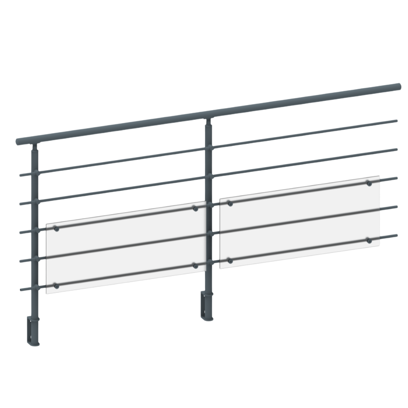 FIVE Railing Anthracite, Garde-corps plexi 5 tubes, fixation latérale