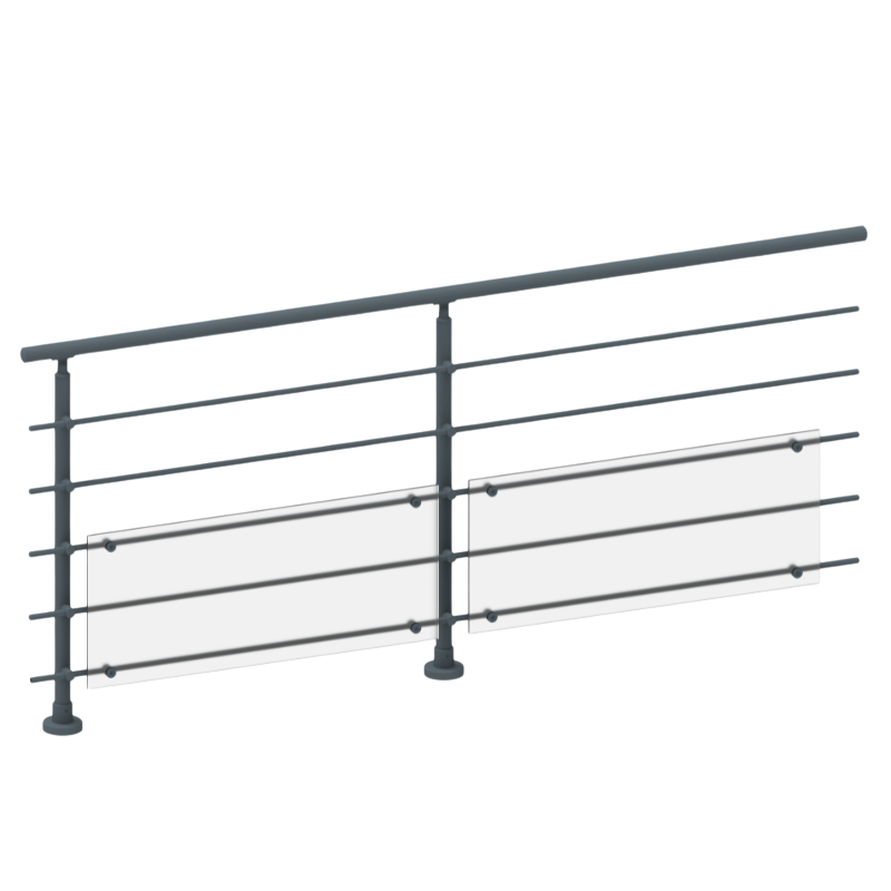 FIVE Railing Anthracite, Garde-corps plexi 5 tubes, fixation à plat