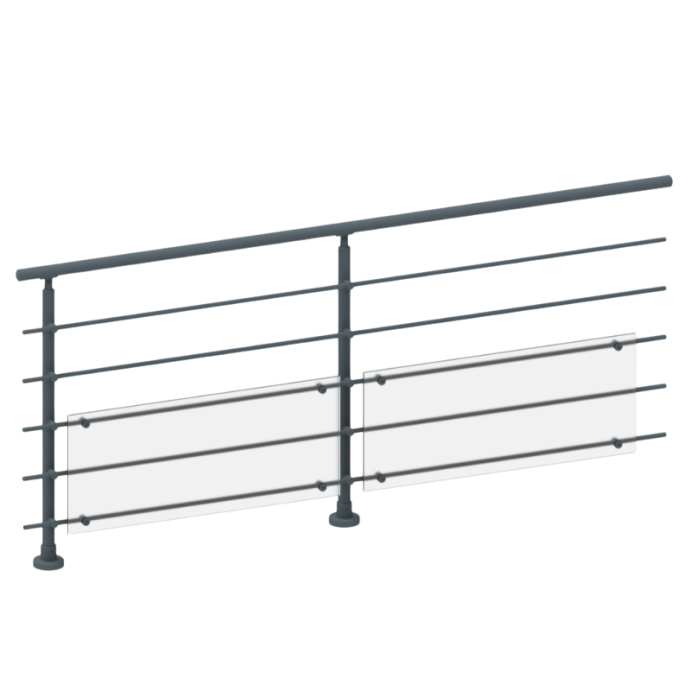 FIVE Railing Anthracite, Garde-corps plexi 5 tubes, fixation à plat