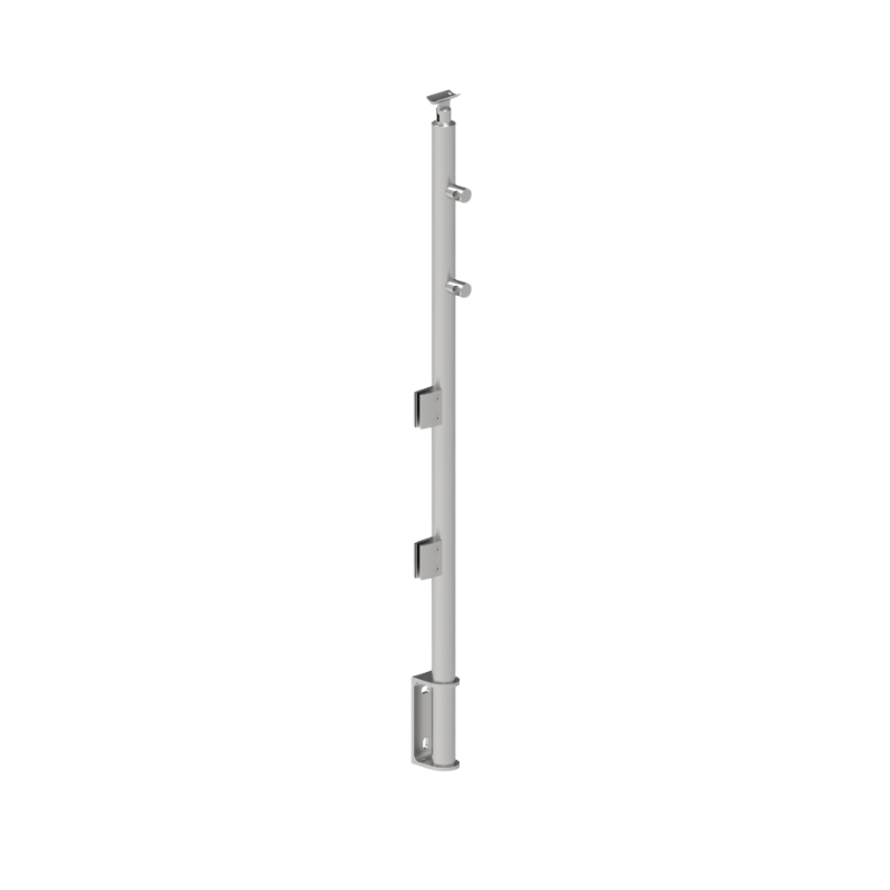 ECO Round Gris Inox, Poteau plexi 2 tubes, fixation latérale