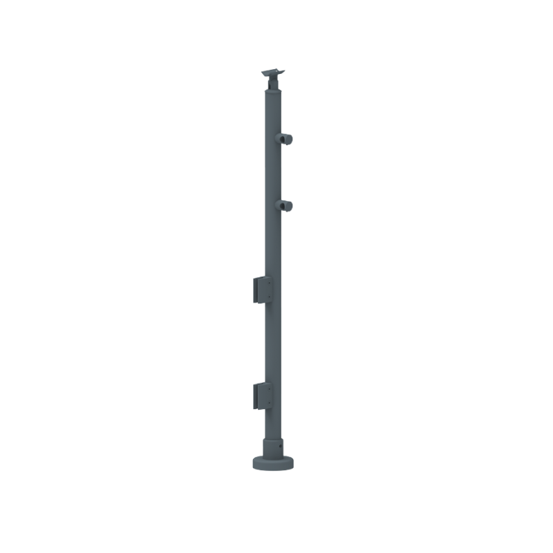 ECO Round Anthracite, Poteau plexi 2 tubes, fixation à plat