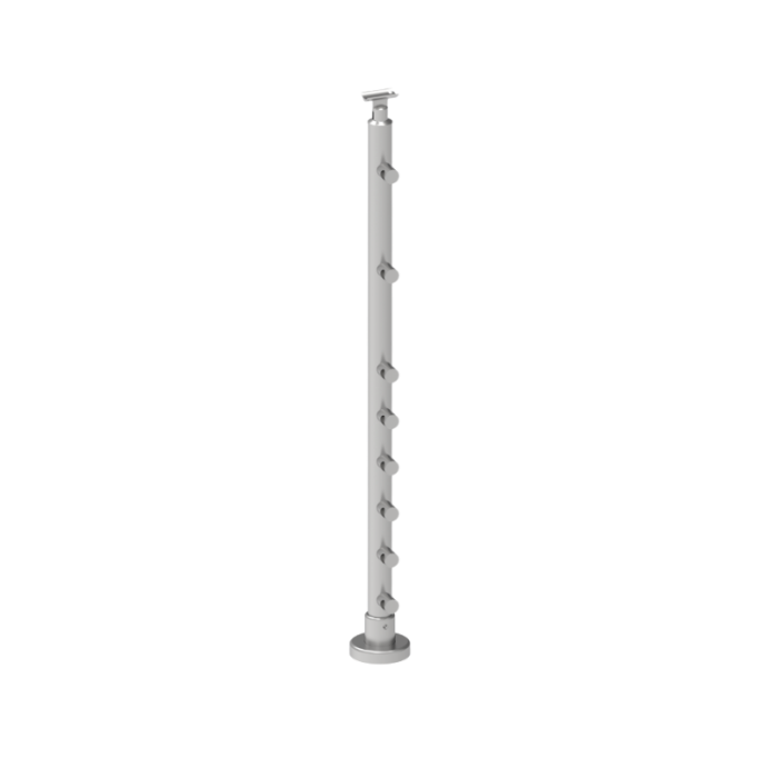 ECO Round Gris Inox, Poteau 8 tubes, fixation à plat
