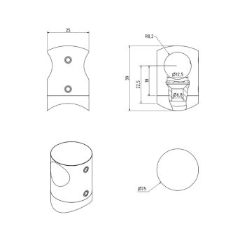ECO Round Anthracite, Support orientable de tube Ø16 mm
