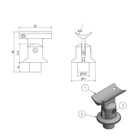 ECO Round Gris Inox, Support orientable de main-courante Ø40 mm