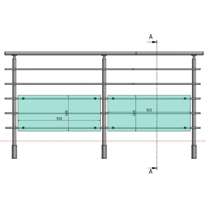 ECO Round Anthracite, Garde-corps plexi 5 tubes, fixation latérale
