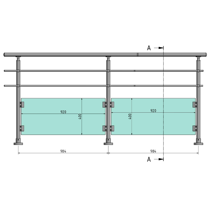 ECO Round Anthracite, Garde-corps plexi 2 tubes, fixation à plat