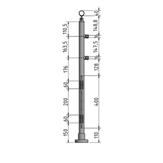 ECO Round Anthracite, Garde-corps plexi 2 tubes, fixation à plat