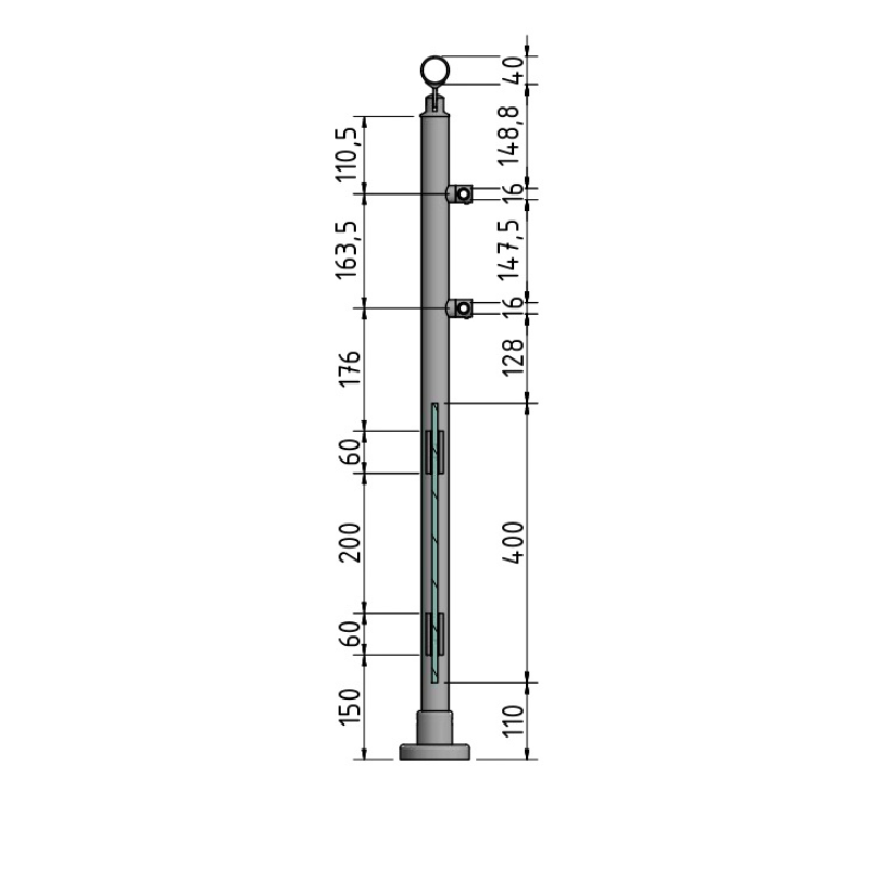 ECO Round Gris Inox, Garde-corps plexi 2 tubes, fixation à plat
