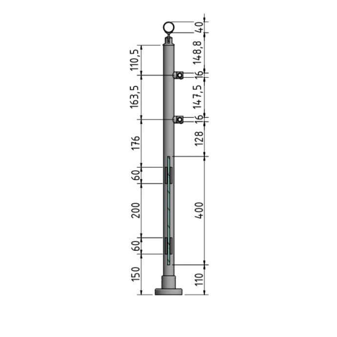 ECO Round Anthracite, Poteau plexi 2 tubes, fixation à plat
