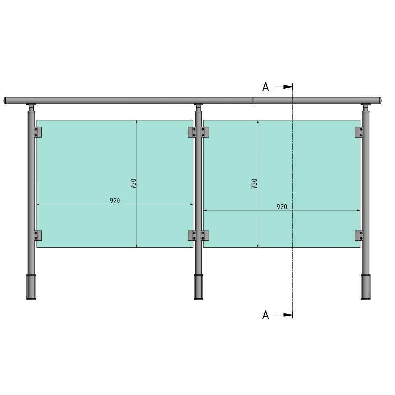 ECO Round Gris Inox, Garde-corps plexiglass, fixation latérale