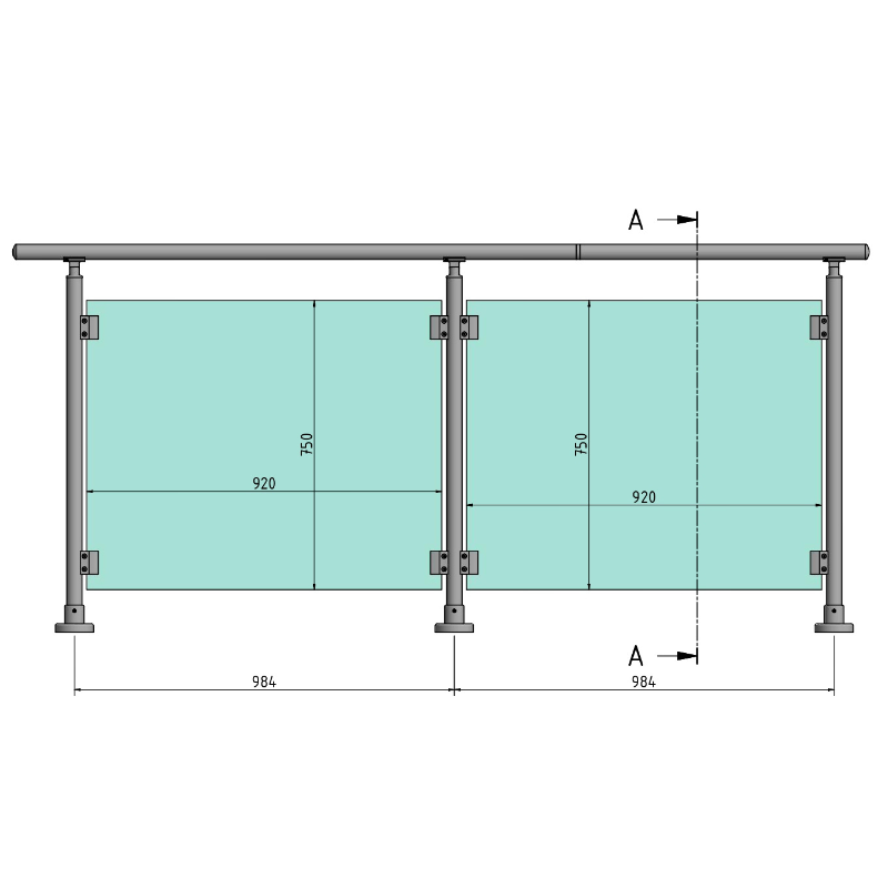 ECO Round Anthracite, Garde-corps plexiglass, fixation à plat