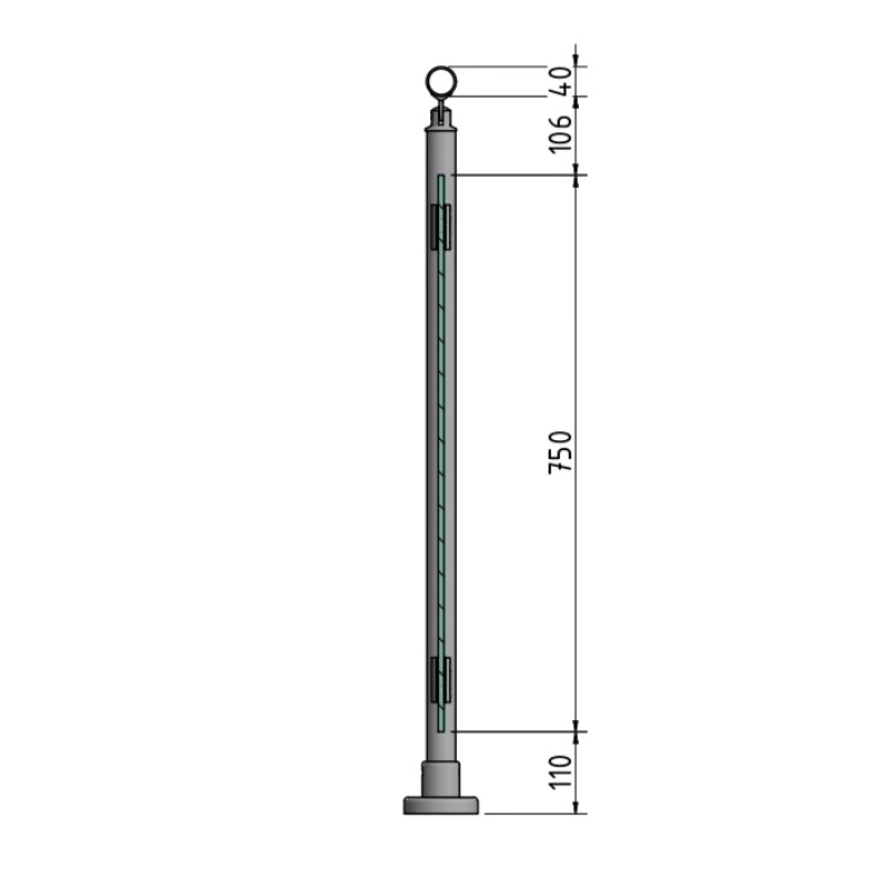 ECO Round Anthracite, Garde-corps plexiglass, fixation à plat