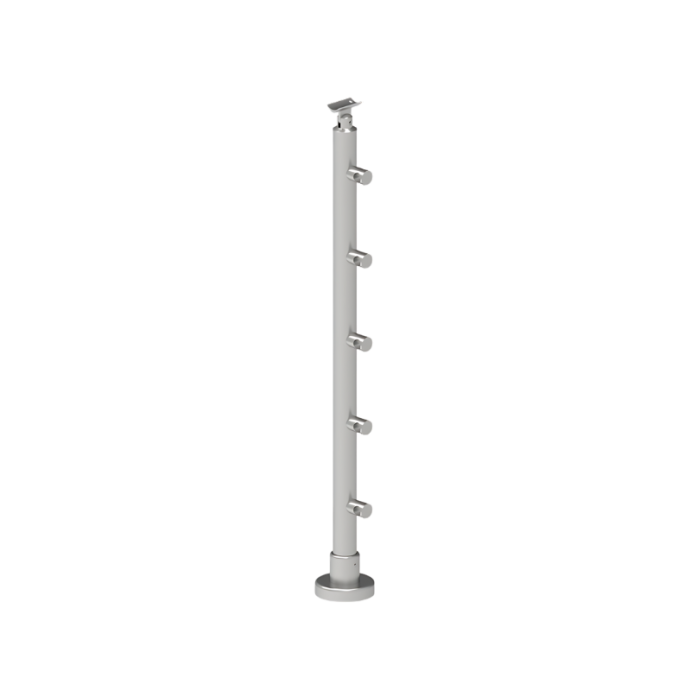 ECO Round Gris Inox, Poteau 5 tubes, fixation à plat