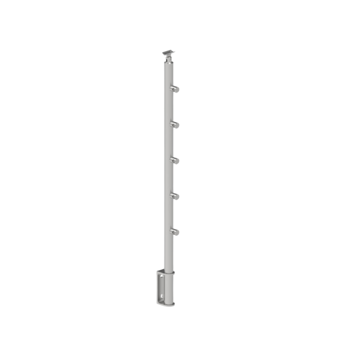 ECO Round Gris Inox, Poteau 5 tubes, fixation latérale