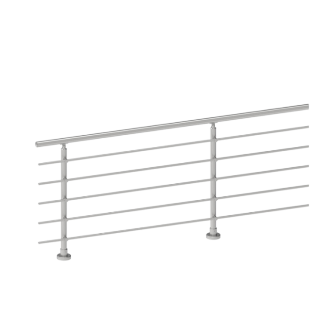 ECO Round Gris Inox, Garde-corps 5 tubes, fixation à plat