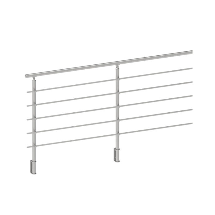 ECO Round Gris Inox, Garde-corps 5 tubes, fixation latérale