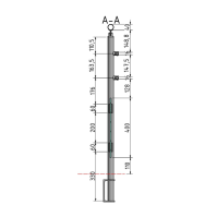 ECO Round Gris Inox, Poteau plexi 2 tubes, fixation latérale