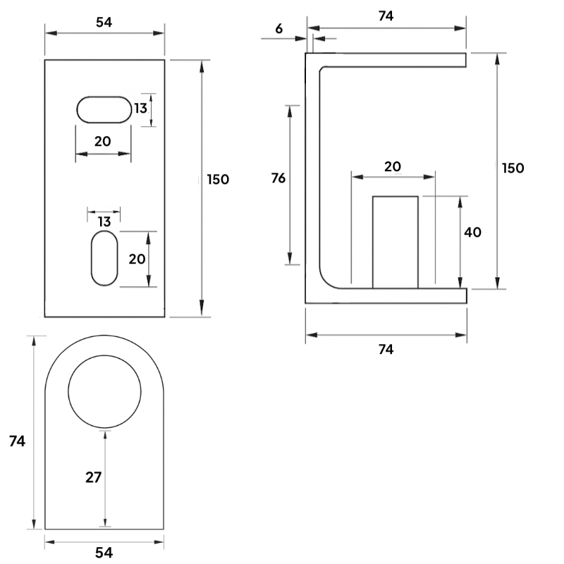 ECO Round Anthracite, Poteau plexiglass, fixation latérale