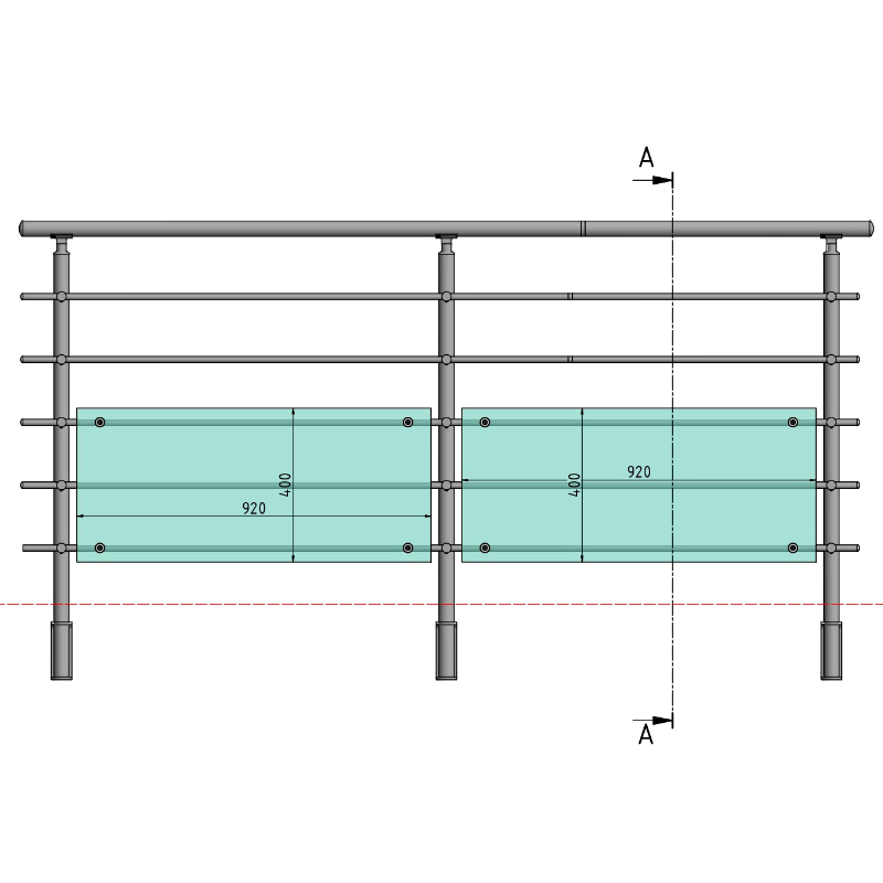 FIVE Railing Gris Inox, Garde-corps plexi 5 tubes, fixation latérale
