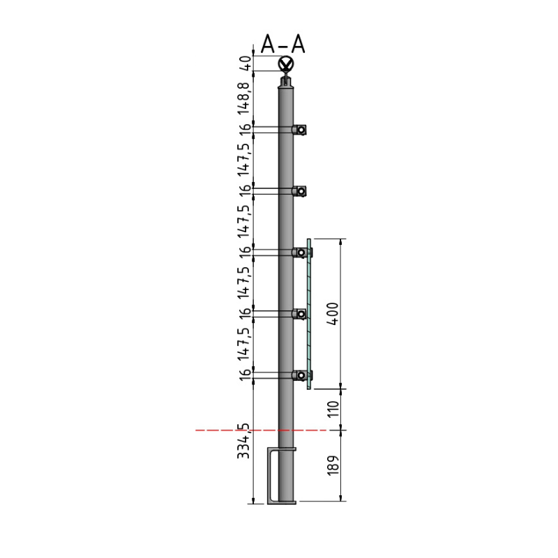 FIVE Railing Gris Inox, Garde-corps plexi 5 tubes, fixation latérale
