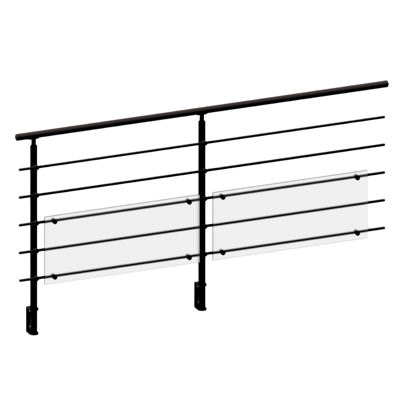 FIVE Railing Noir, Garde-corps plexi 5 tubes, fixation latérale