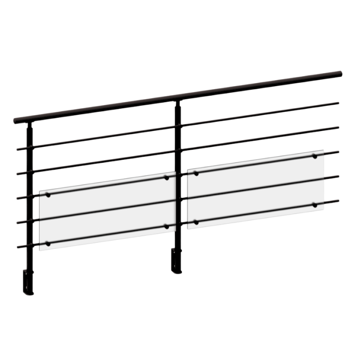 FIVE Railing Noir, Garde-corps plexi 5 tubes, fixation latérale