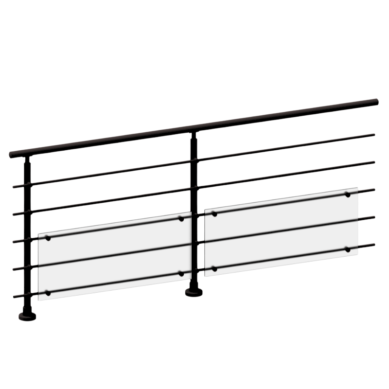 FIVE Railing Noir, Garde-corps plexi 5 tubes, fixation à plat
