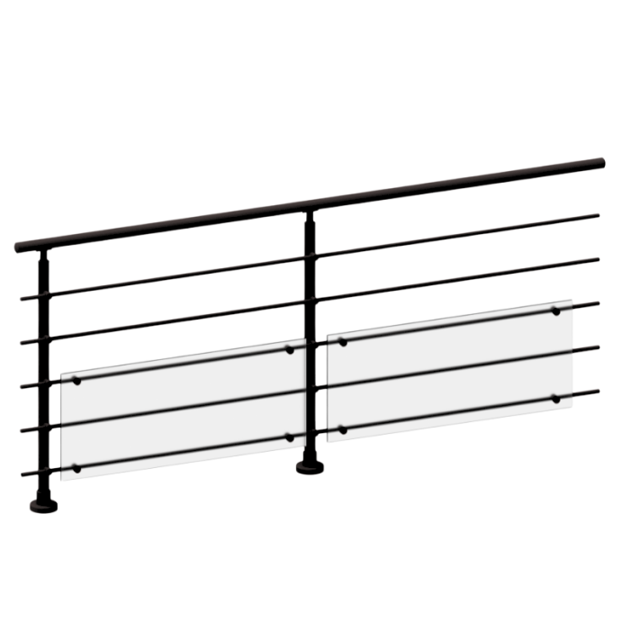FIVE Railing Noir, Garde-corps plexi 5 tubes, fixation à plat