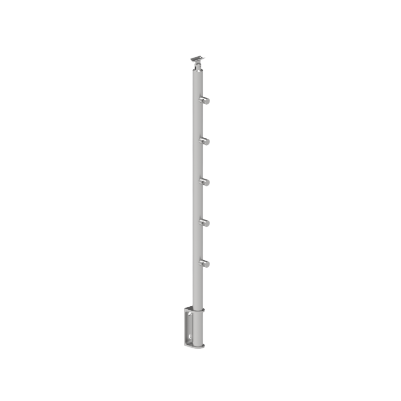 ECO Round Gris Inox, Poteau 5 tubes, fixation latérale 
