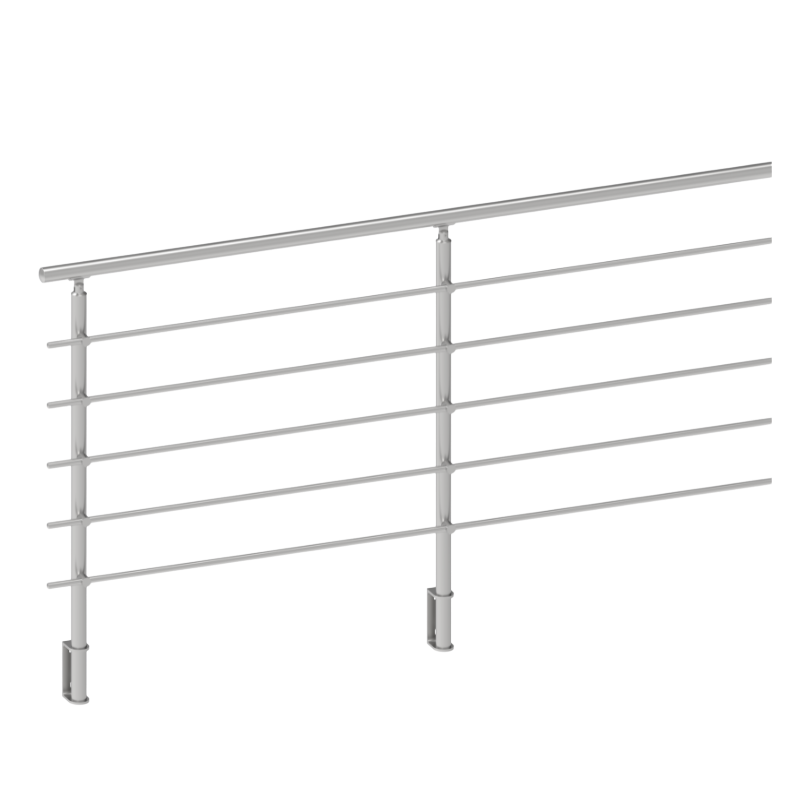 ECO Round Gris Inox, Garde-corps 5 tubes, fixation latérale