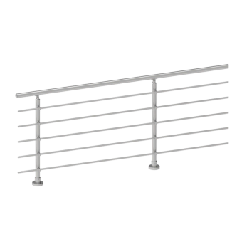 ECO Round Gris Inox, Garde-corps 5 tubes, fixation à plat